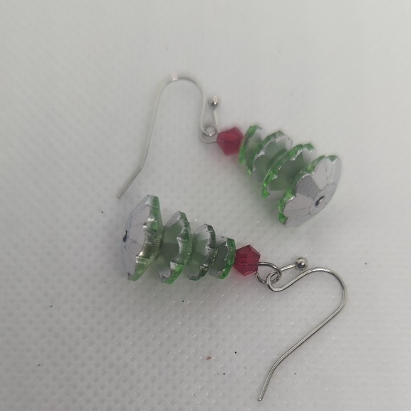 Green and Red Christmas Tree Earrings - Picture 1 of 1